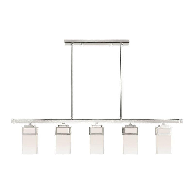 Brushed Nickel 5-Light Linear Chandelier with Opal Glass Shades