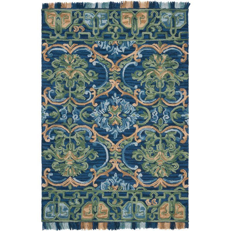 Blossom BLM422 Hand Tufted Area Rug - Navy/Green - 4'x6' - Safavieh.