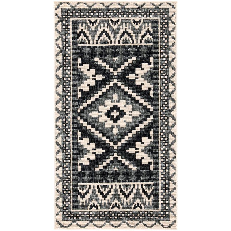Veranda VER096 Power Loomed Indoor/Outdoor Accent Rug - Black/Beige - 2'7"x5' - Safavieh