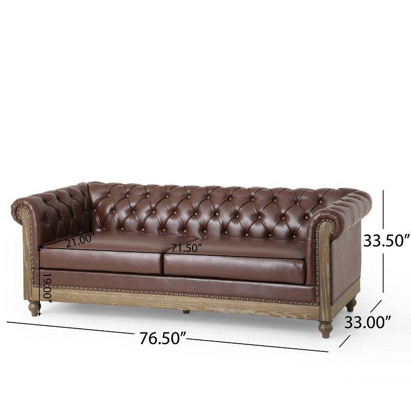 Castalia Chesterfield Tufted 3 Seater Sofa with Nailhead Trim Dark Brown/Natural - Christopher Knight Home