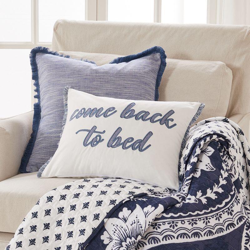 Pickford Chambray Blue Square Pillow with Navy Fringe