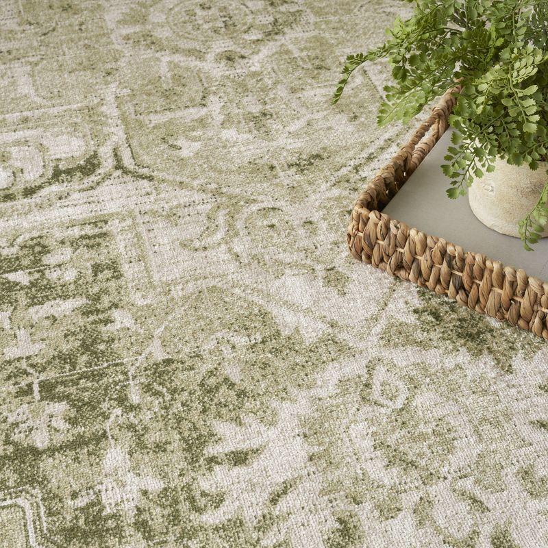 Nourison Washable Astra Vintage Medallion Indoor Flatweave Area Rug Ivory Green 5'3" x Round