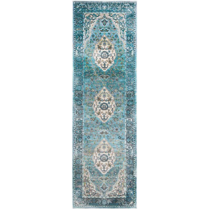 Luxor Turquoise and Beige Hand-Knotted Runner Rug