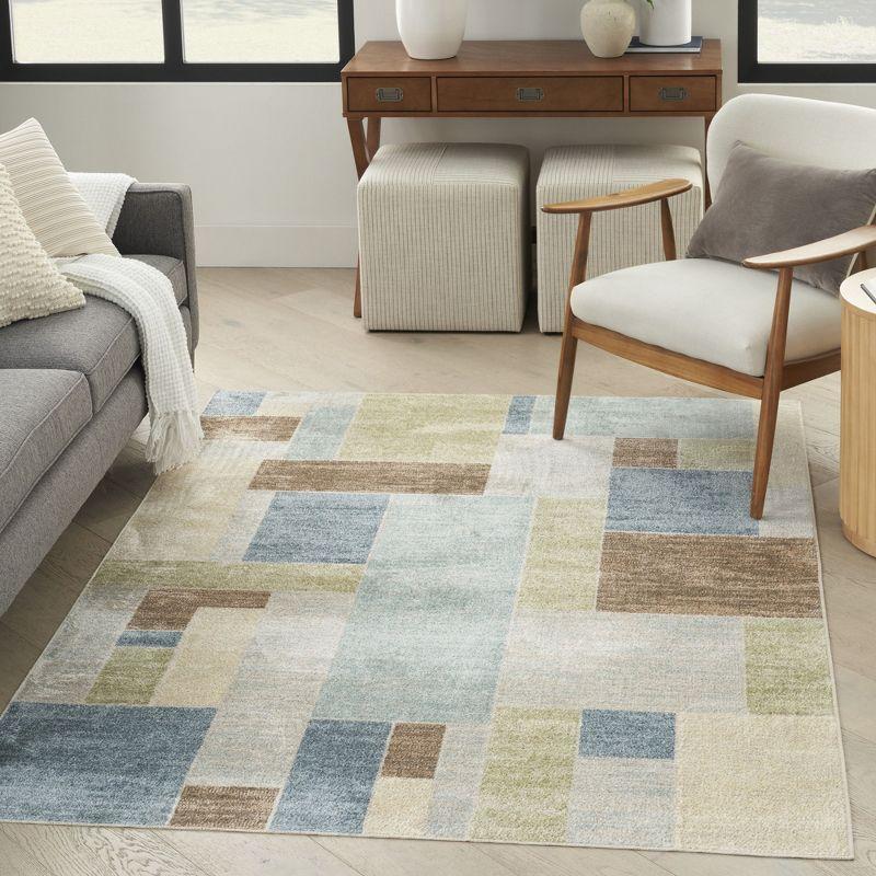 Nourison Astra Machine Washable Contemporary Color Block Indoor Rug Blue Green Multi 5'3" x 7'