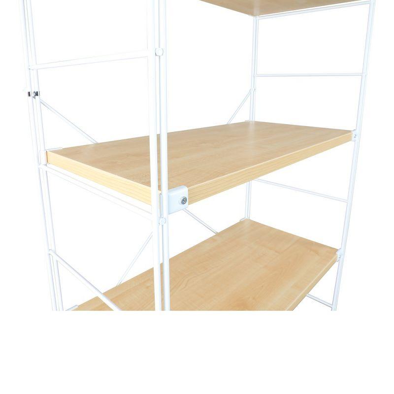 LeisureMod Etagere 4-Shelf Bookcase - White Stainless Steel Frame, Durable Melamine Shelves, Perfect for Living Rooms or Offices, Natural Wood