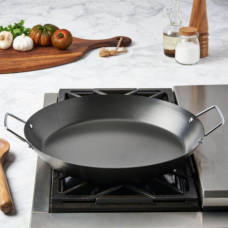 Infuse 15" Paella Pan: Carbon Steel Skillet, Hand Wash, Oven-Safe, Gas & Induction Compatible, Black Cookware Paellera