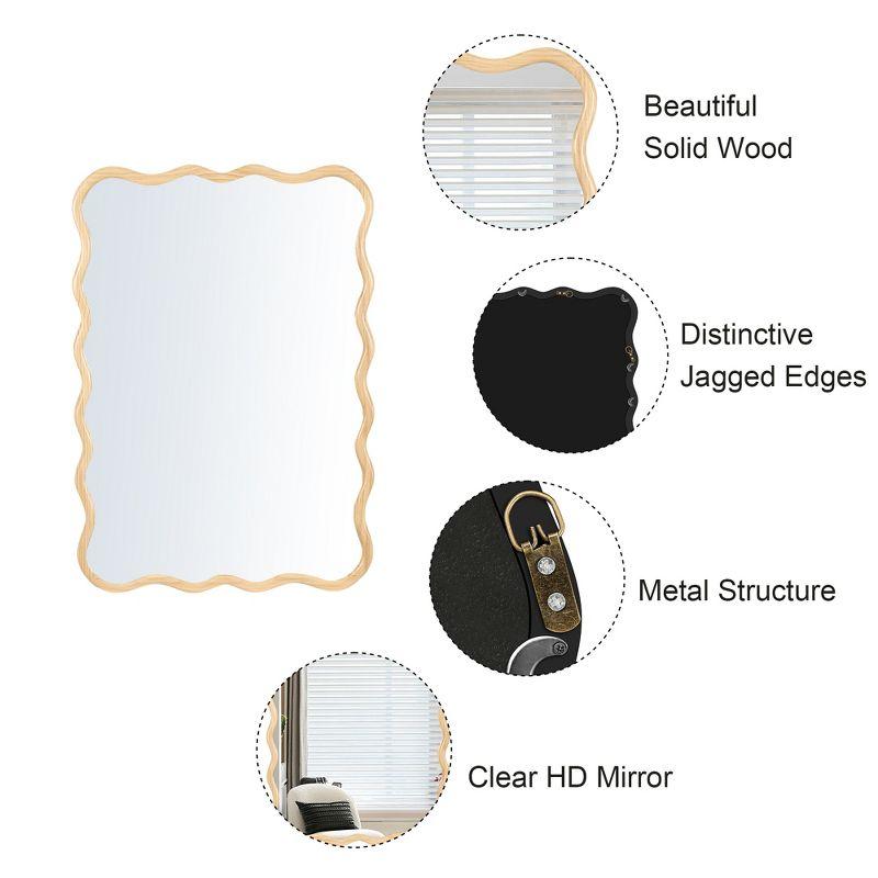 39"Hx28"W Wooden Wavy Mirror Art Decorative Mirrors,Natural Rectangle Mirror,Bedroom Wall Mirror,Sitting Room Mirrors,Entrance Way Mirror-The Pop Home