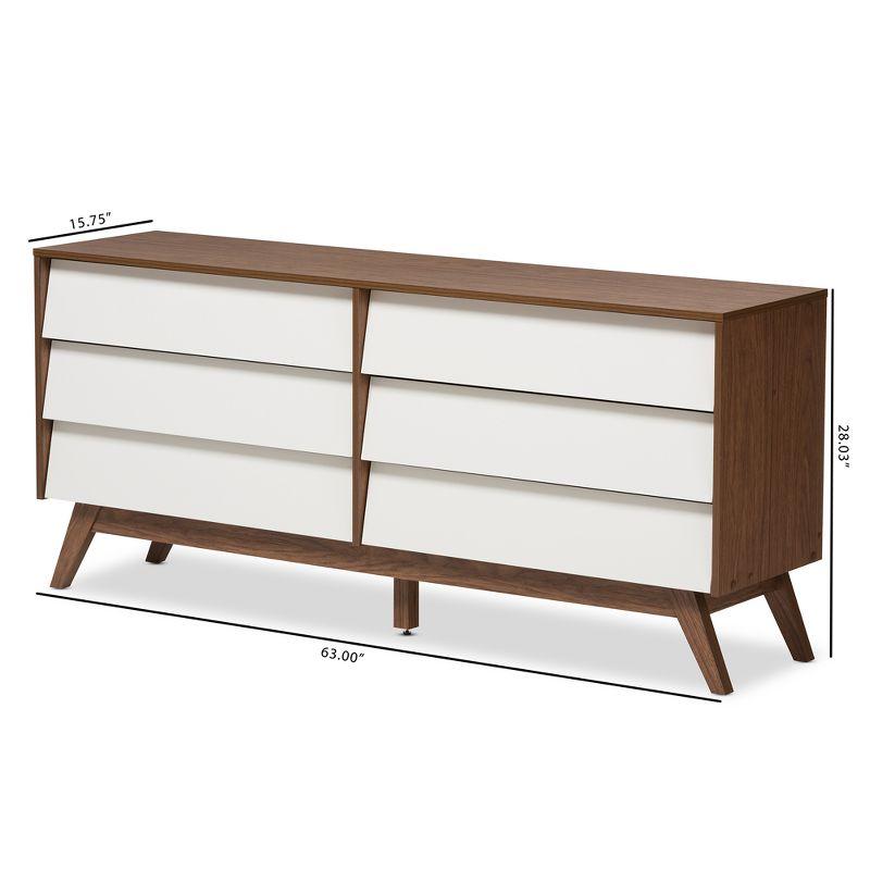 Hildon Mid-Century Modern Wood 6 Drawer Storage Dresser Brown - Baxton Studio