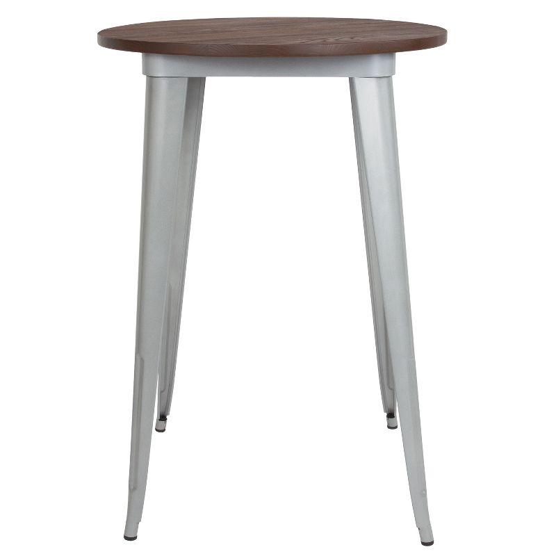 30" Round Silver Metal Bar Height Table with Rustic Wood Top