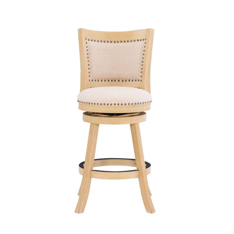 Tift Buff Nailhead Swivel Counter Height Barstool Gray - Linon: Solid Wood, Beige Linen Upholstery