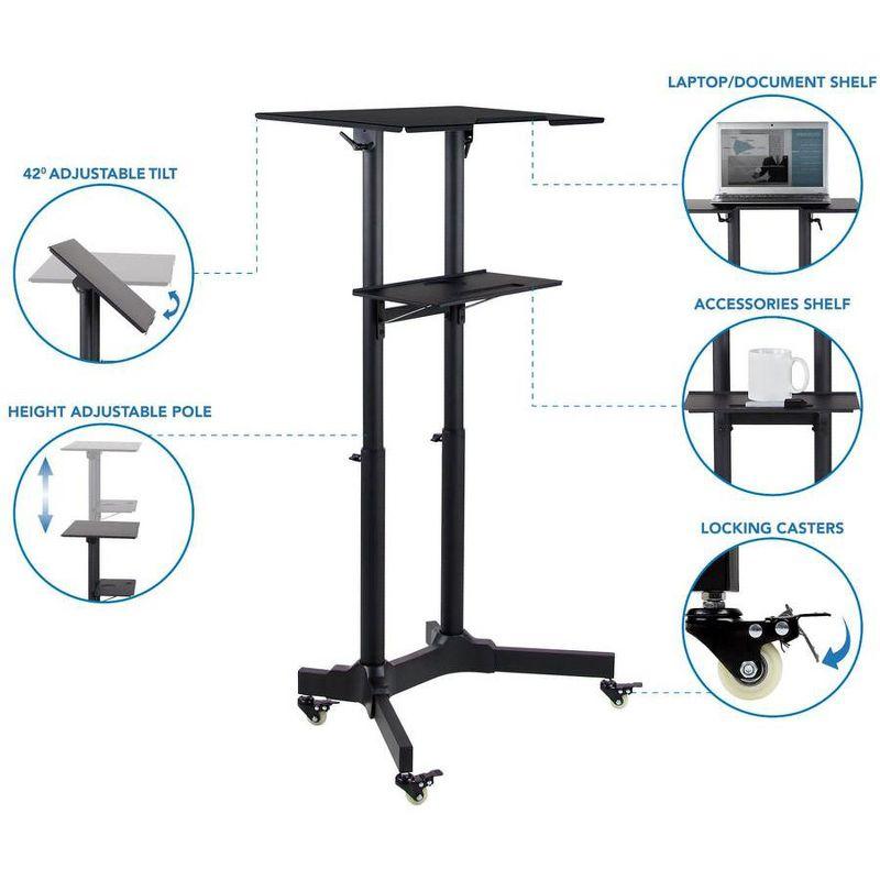 Mount-It! Mobile Standing Height Desk, Portable Podium and Rolling Presentation Lectern, Laptop Stand Up Desk with Caster Wheels