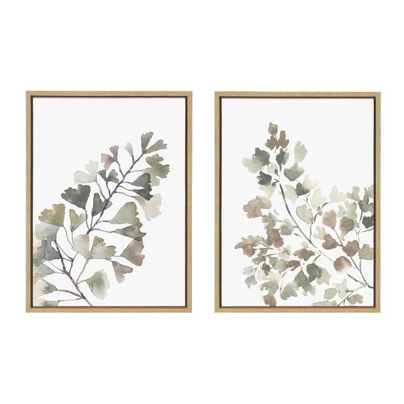 Kate and Laurel Sylvie Botanical Soft Splitfern and Botanical Soft Maiden Framed Canvas by Sara Berrenson, 2 Piece 18x24, Natural