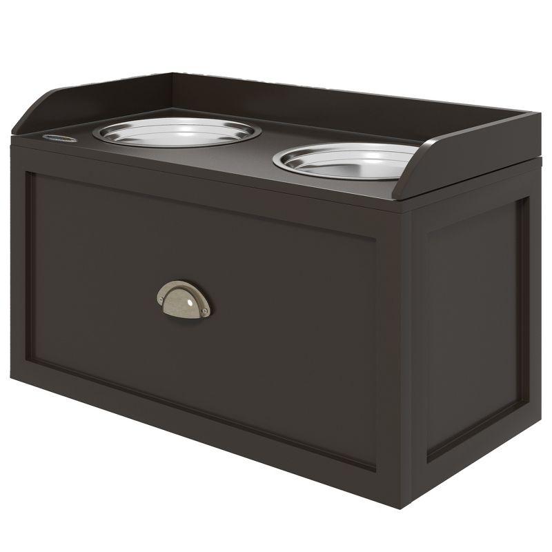 Large Coffee Elevated Dog Feeding Station with Storage Drawer