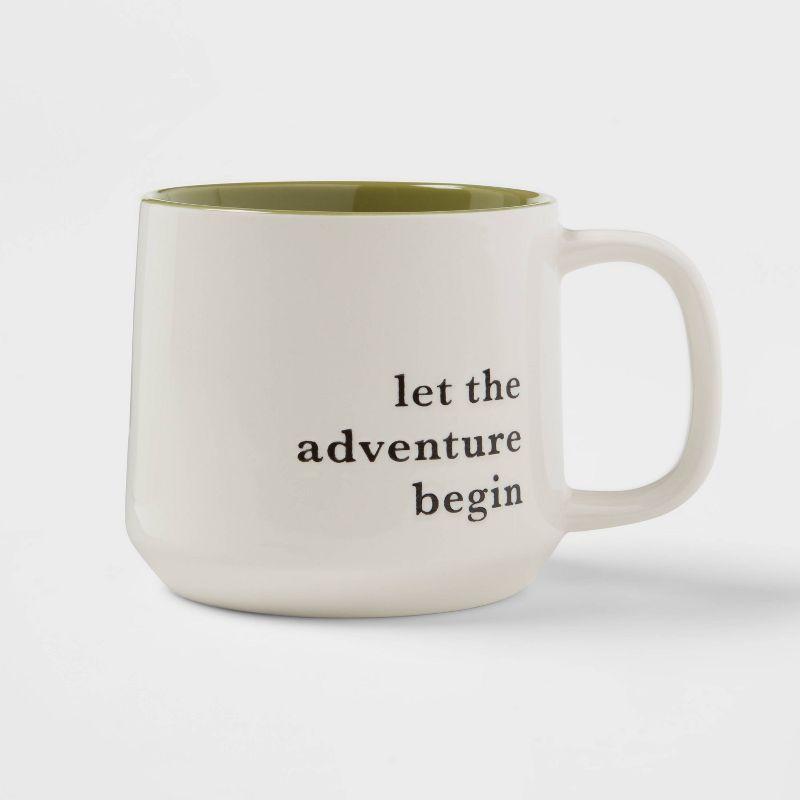 White and Moss Green Ceramic Adventure Mug, 16oz