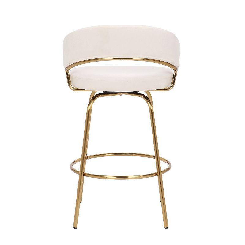 Cream Velvet Gold Metal Swivel Counter Stool Set