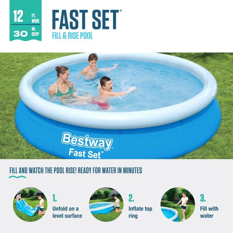 Bestway Fast Set Up Outdoor Round Inflatable Above Ground Swimming Pool Set with 330 GPH Filter Pump