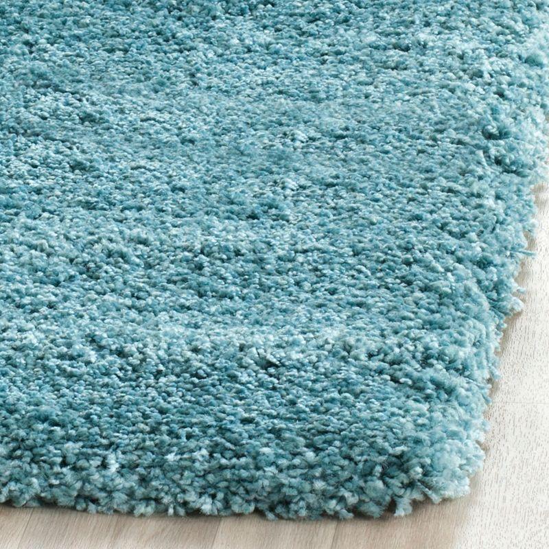 Aqua Blue Hand-Knotted Shag Synthetic Rug, 2' x 16'