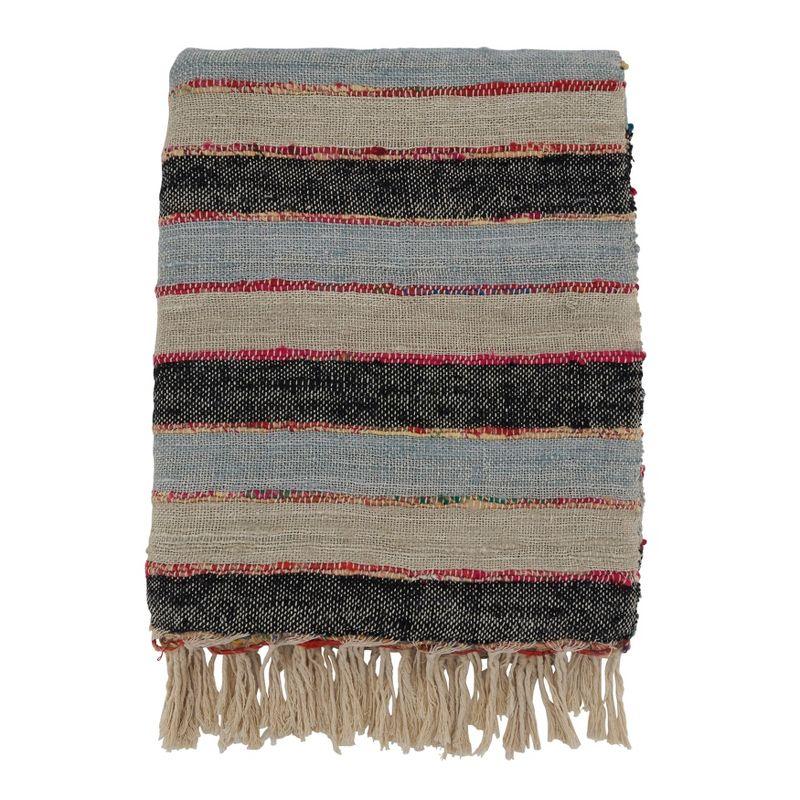 Multicolor Striped Cotton Throw Blanket with Fringe