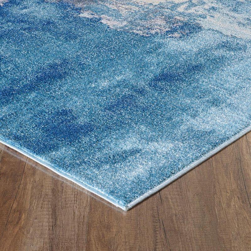 Blue Abstract 5' x 7' Stain-Resistant Synthetic Area Rug