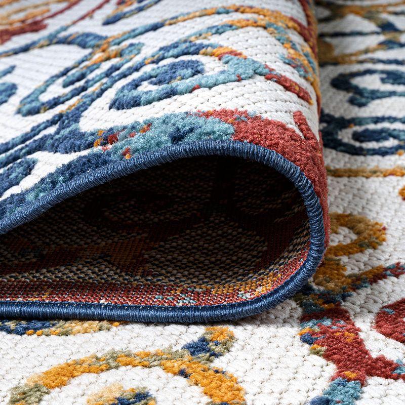 3'x5' Atrani Scroll Trellis Indoor/Outdoor Area Rug, Cream/Blue/Red - JONATHAN Y