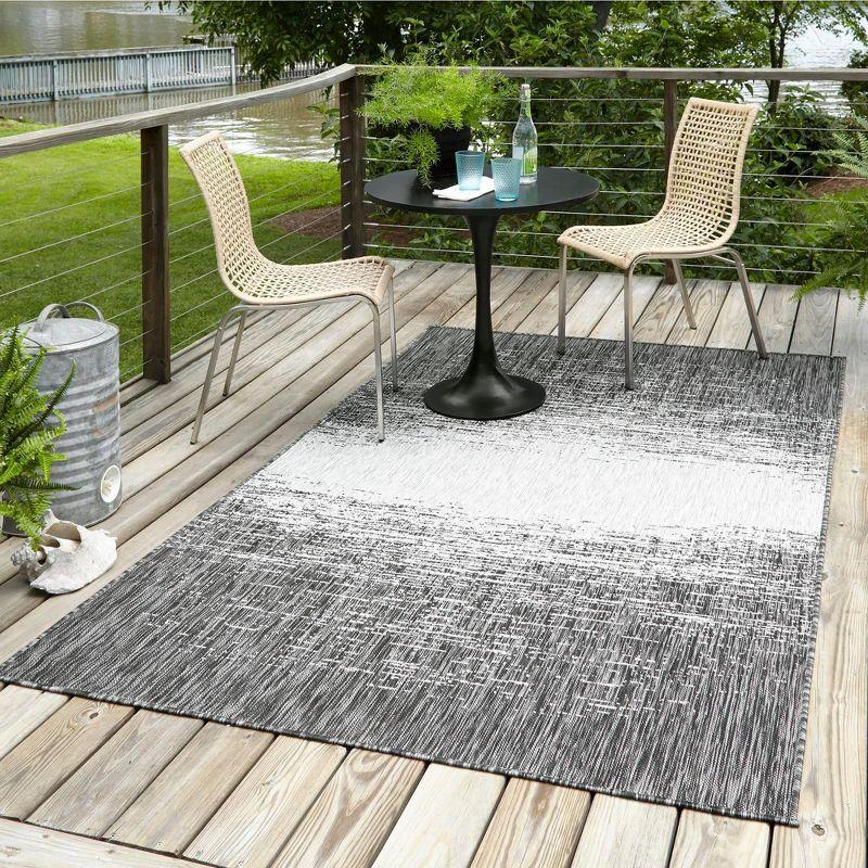 Charcoal Gray Abstract 7x10 Washable Outdoor Rug