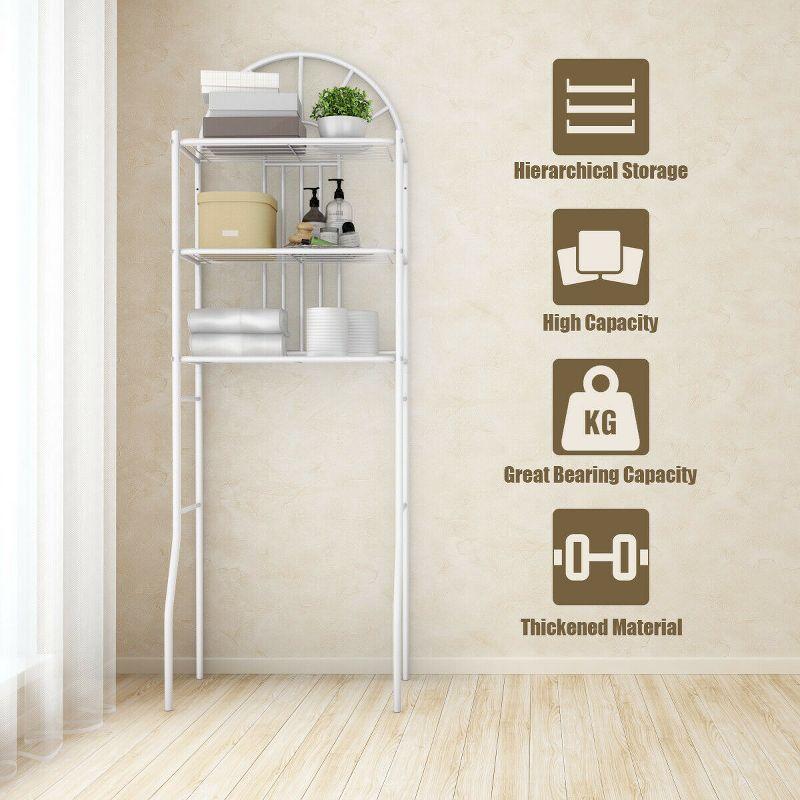 Costway 3 Shelf Over The Toilet Bathroom Space Saver Towel Storage Rack Organizer White