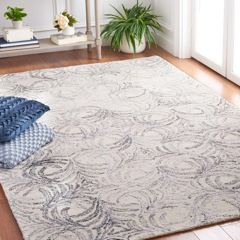 Ivory and Grey Floral Hand-Tufted Wool Blend Area Rug