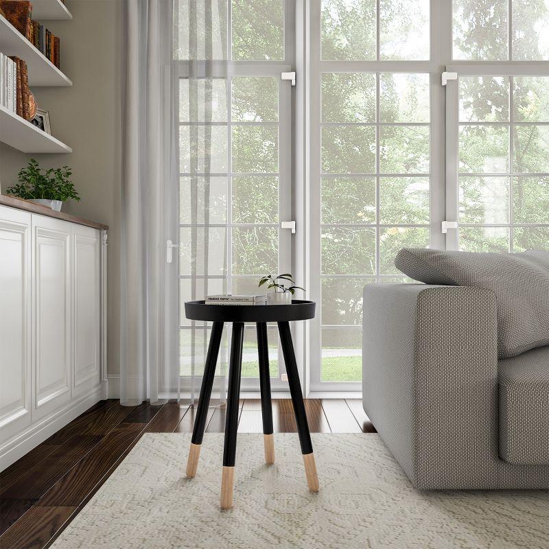 Black and Natural Wood Round Tray Top End Table