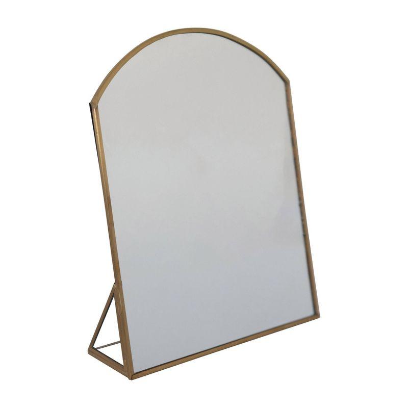 Storied Home Arched Metal Framed Standing Mirror Brass: Sleek Easel Design for Entryway or Makeup Use