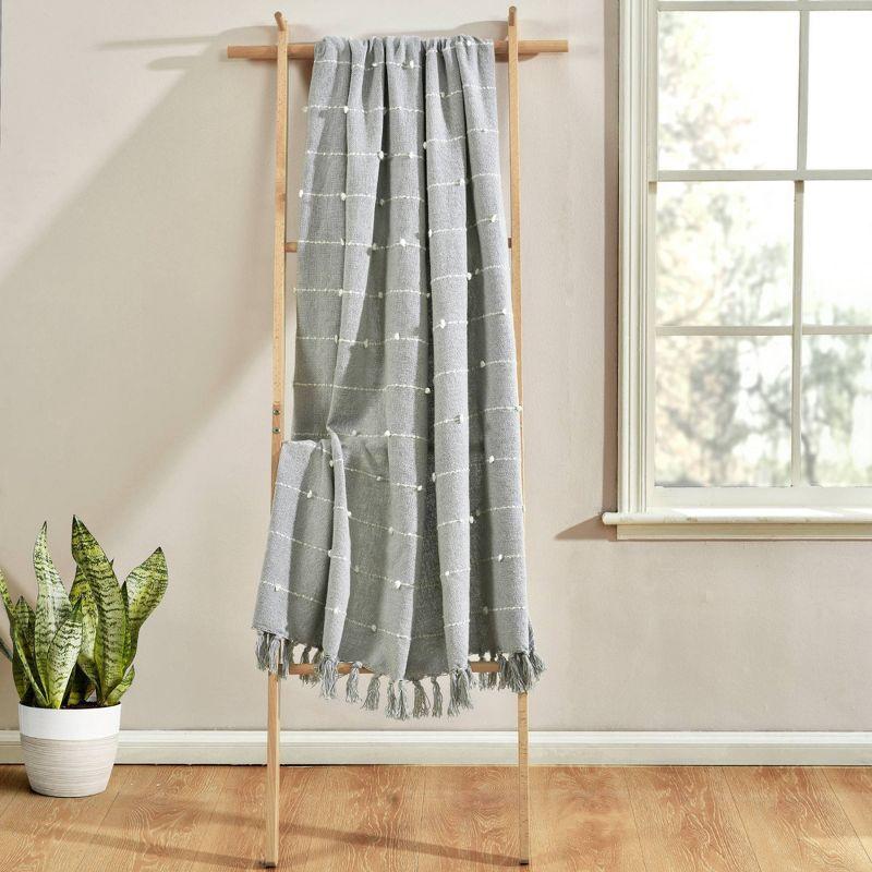 50"x60" Boho Tufted Cotton Woven Tassel Throw Blanket with Fringes Light Gray - Lush Décor: Decorative for Bed & Couch