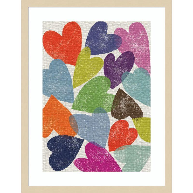 Multicolored Hearts Print with Wood Frame, 28.54" x 23.45"