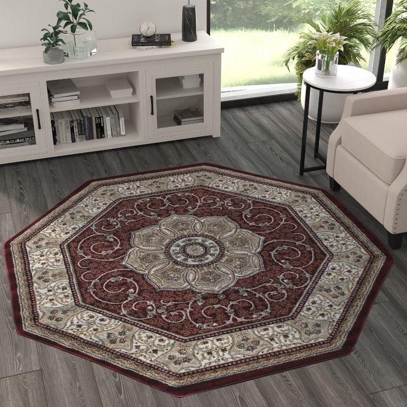 Masada Rugs Traditional Octagon Area Rug Design # 404 Burgundy (5 Feet 3 Inch X 5 Feet 3 Inch) Octagon