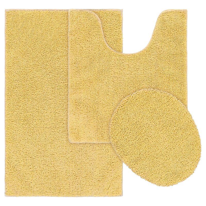 Queen Cotton 3pc Washable Bath Rug Set Yellow - Garland Rug: Machine Made, Tufted, Latex Backing, Lid & Contour Included