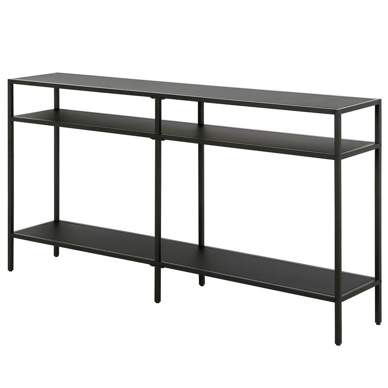 Blackened Bronze 55" Wide Industrial Console Table with Tempered Glass Top