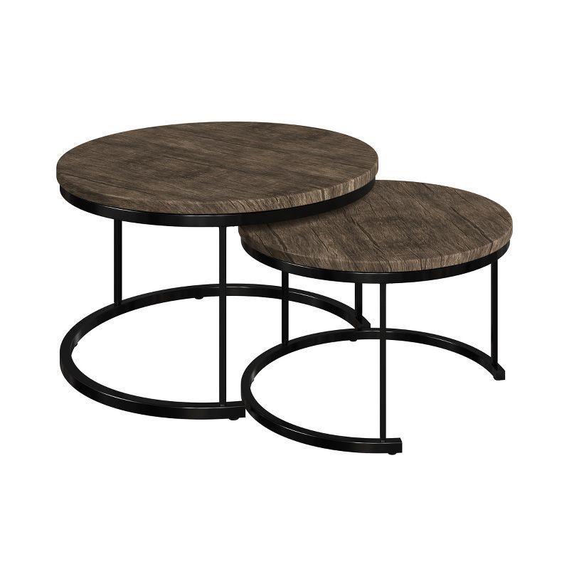 Modern Farmhouse Round Nesting Coffee Tables in Gray-Brown