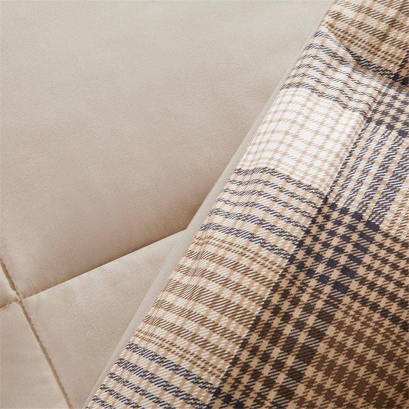 Twin Brown Plaid Microfiber Down Alternative Comforter Set