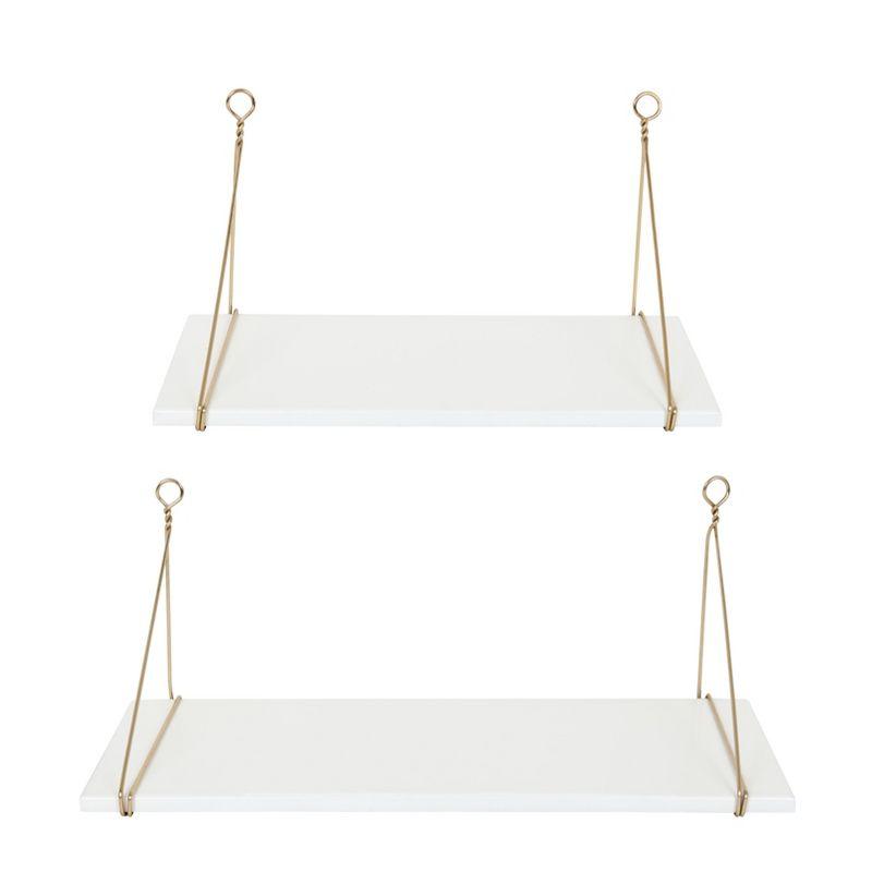 Vista White and Gold Floating Wood Accent Shelf Set