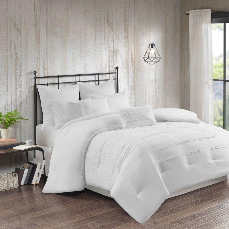 King White Microfiber 8-Piece Comforter Set with Gathered Embellishment