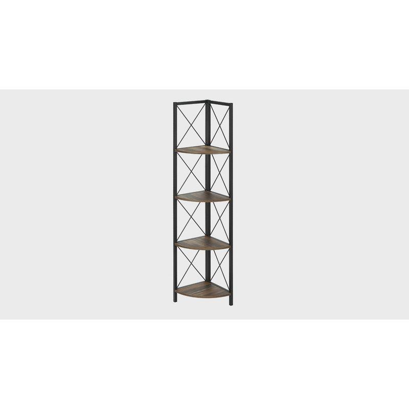 Monarch Specialties Bookshelf Bookcase Etagere Corner 4 Tier 60InchH Office Bedroom Metal Laminate Brown Black Contemporary Modern