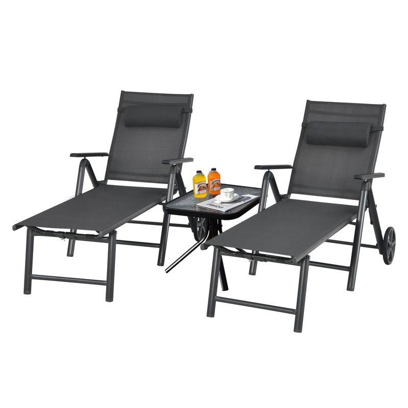 Tangkula 2 PCS Outdoor Folding Lounge Chair Patio Portable Longer w/Wheels & Adjustable Backrest