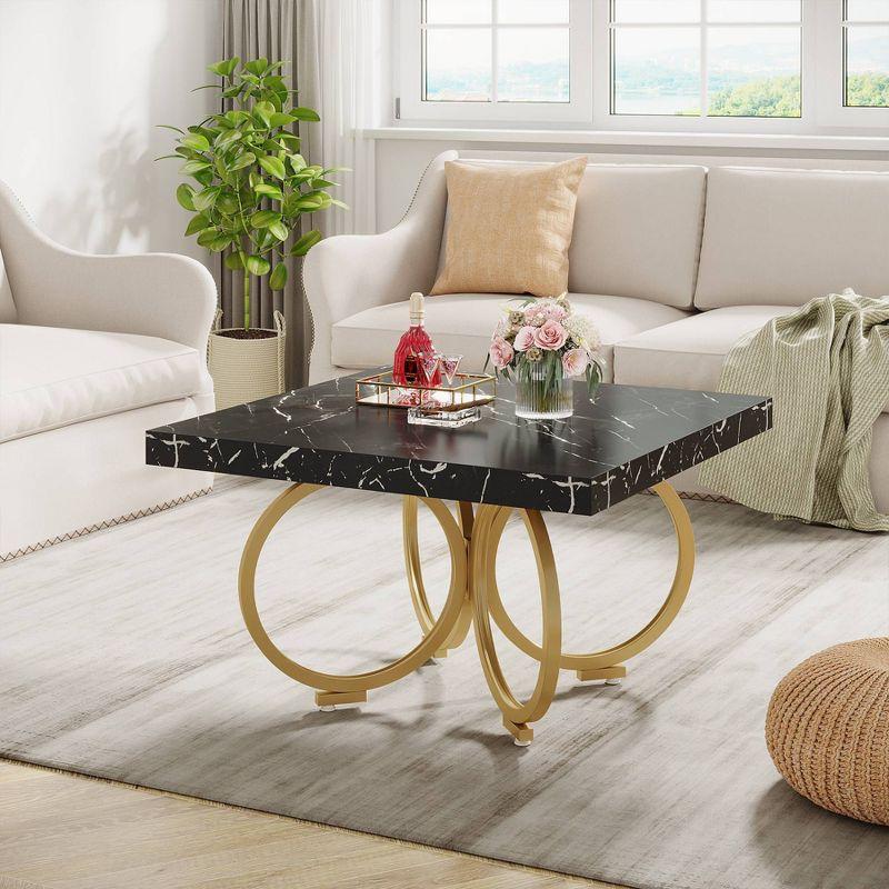 Tribesigns Square Coffee Table, 31.5" Modern Cocktail Table with Geometric Frame, Faux Marble Center Table Tea Table for living room