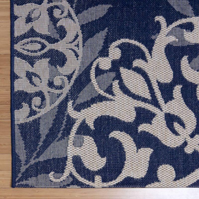 Gertmenian Paseo Emilia Navy Blue/Beige Scrolled Medallion Indoor/Outdoor Flatweave Area Rug