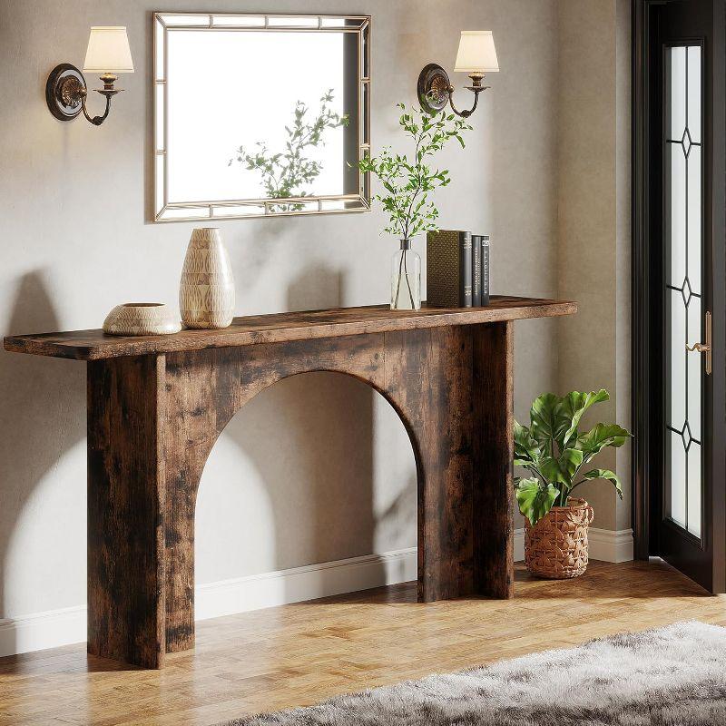 Tribesigns 63-Inch Rustic Brown Wood Console Table with Arch Brace