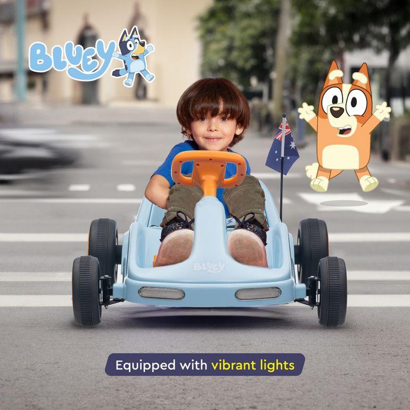 Bluey 12V Electric Go Kart for Kids with Lights, Remote Control, Seat Belt, Rechargeable Battery, Durable Outdoor Ride-On Toy for Ages 3-6