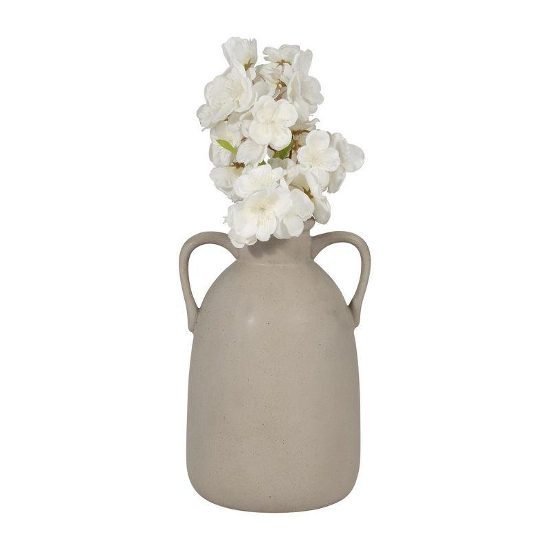 10" Beige Ceramic Vase with Dual Handles