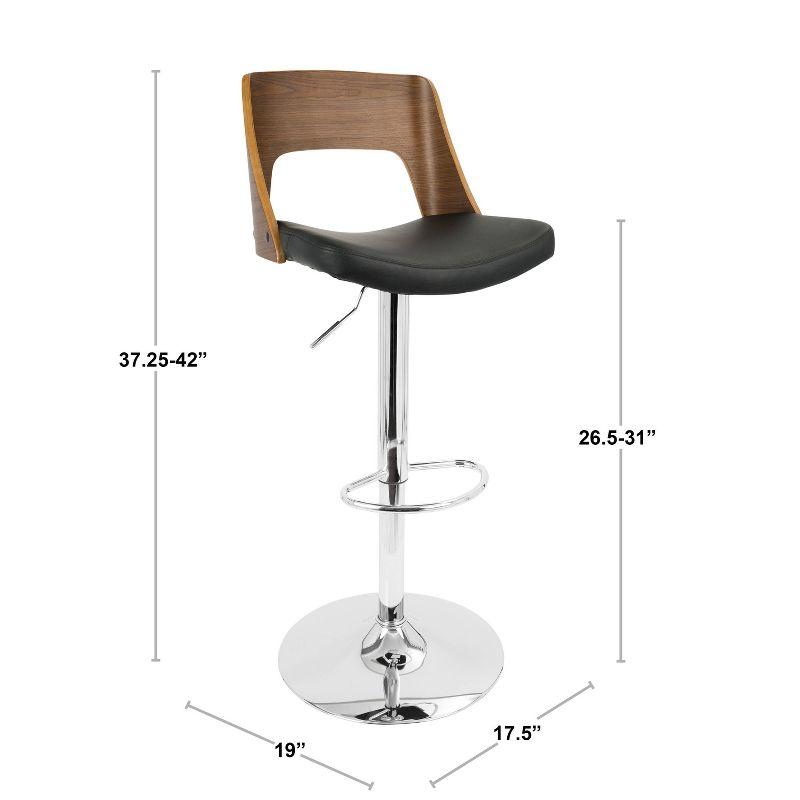 LumiSource Set of 2 Valencia Mid-Century Modern Adjustable Barstools Black: Swivel, Faux Leather Upholstery, Metal Legs