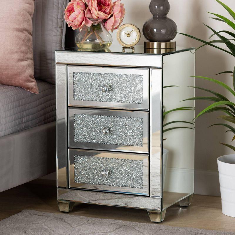 Ralston 3 Drawers Mirrored Nightstand - Baxton Studio