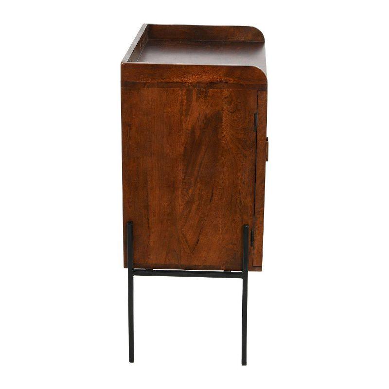 Storied Home Boho Solid Wood Bar Cabinet with Metal Legs and Woven Cane Doors Walnut/Natural: Iron Frame, Mango Surface