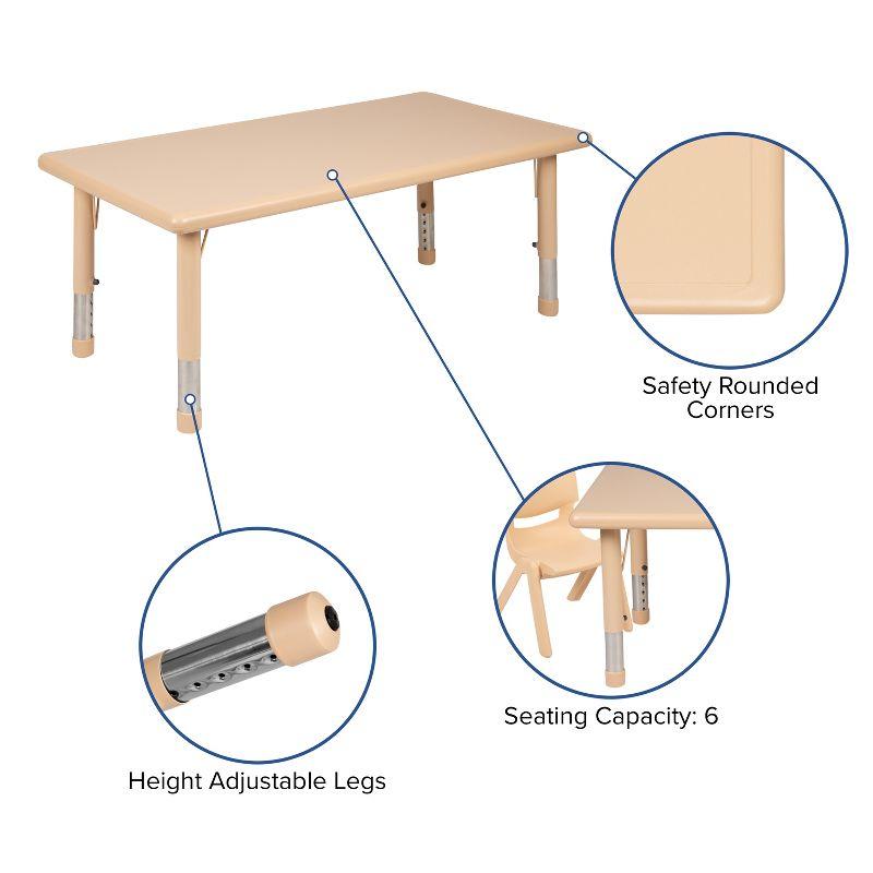 Emma and Oliver 24"W x 48"L Natural Plastic Adjustable Activity Table - School Table for 6