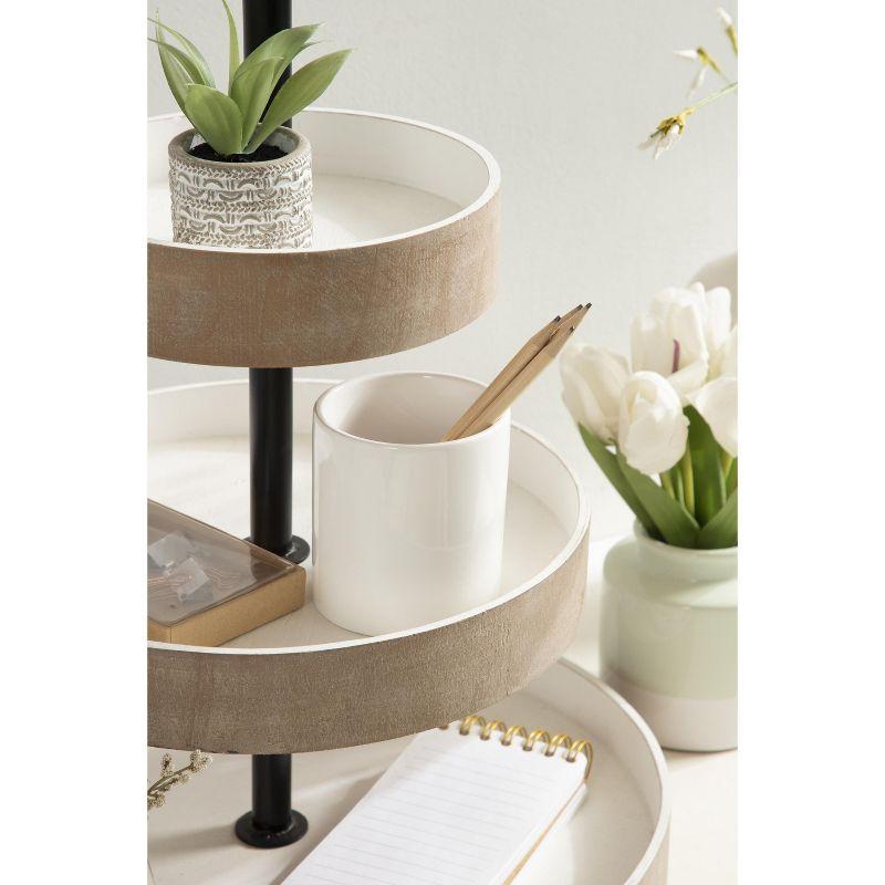 Kate and Laurel Woodmont Tray, 3 Tier, Rustic Brown and White